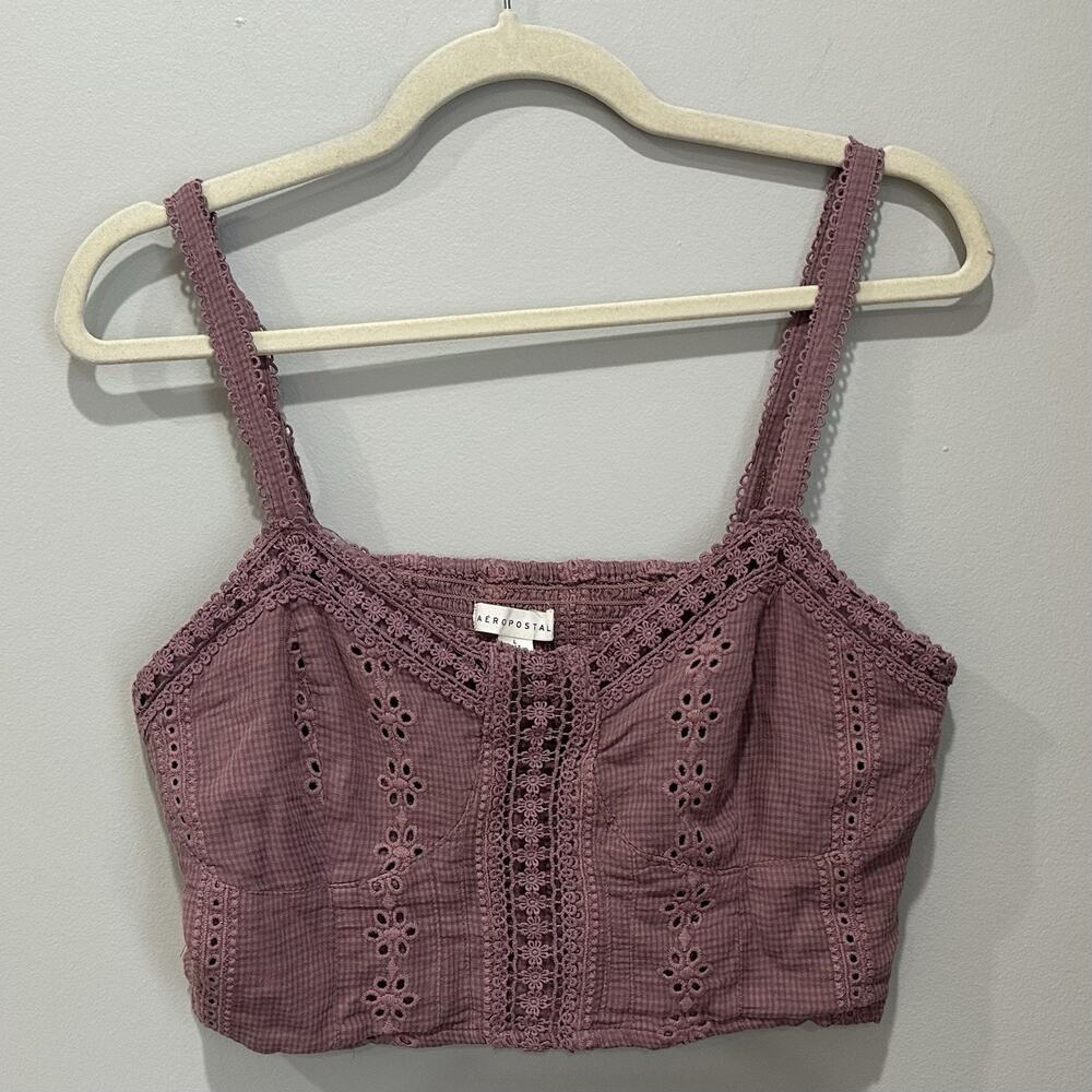 Aeropostale Y2K crop top strappy tank dusty rose pink eyelet bralette size Large